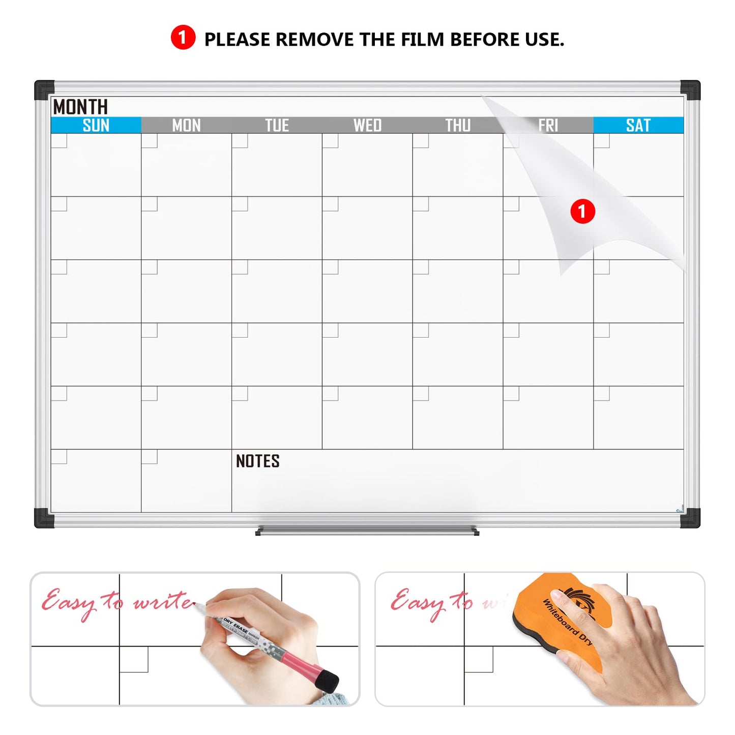 XBoard Magnetic Calendar Whiteboard 36" x 24" - Monthly Calendar Dry Erase Board, Reusable Colorful Calendar Board, Silver Aluminium Framed Monthly Planning Board