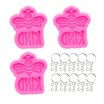 33Pcs Epoxy Resin Molds Kit - 3Pcs Lovely Bee Silicone Resin Molds, with Keychain and Jump Ring for DIY Pendant Craft, Silicone Molds for Epoxy Resin Casting Molds with Hole, Polymer Clay Mold