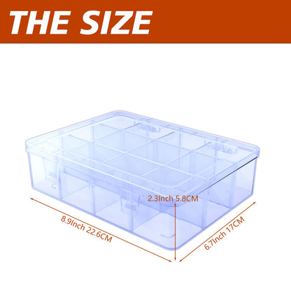 SRNYJAO Plastic Organizer Tackle Box, 12 Grids Clear Bead Organizer Compartment Box with Removable Dividers for Snackle box,Parts, Earring Tool Fishing Hook Hair Accessories,8.8" L x 6.4" W x 2" H