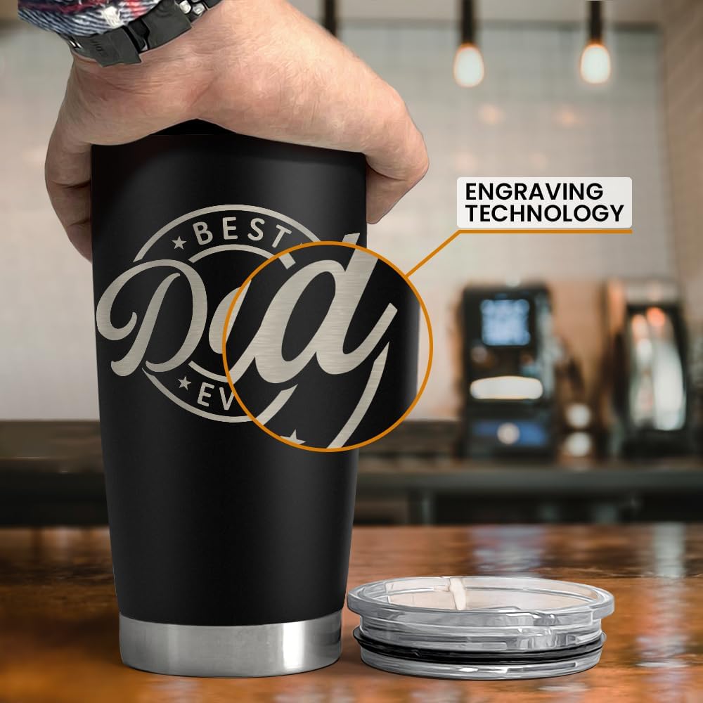 20oz SANDJEST Best Dad Ever Tumbler with Lid - Insulated Stainless Steel Cup- Coffee Mug for Sport Travel Office, Gift