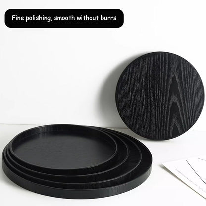 River Restaurant(10.6inch, Round Wood Serving Tray, Solid Wooden Decorative Tray Non-Slip Tea Coffee Table Tray Snack