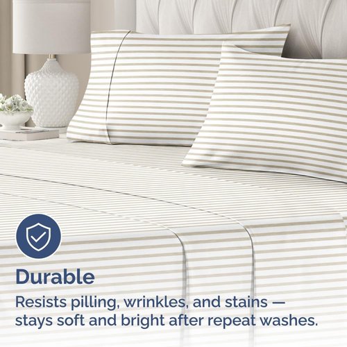 King Pillow Cases by [Brand Name] - Ultra Soft Hotel Quality Covers | Comfy, Wrinkle-Free, Beige Stripes - Set of 2