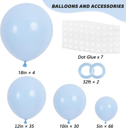 135pcs 18 12 10 5 Inch RUBFAC Light Baby Blue Balloons Different Sizes for Garland Arch, Latex Pastel Blue Balloon