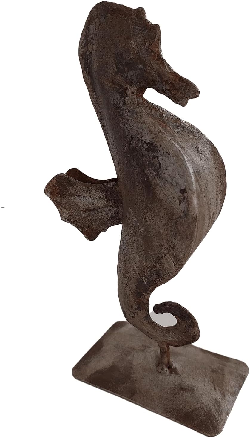 DeKulture Seahorse Statue, Recycled Iron Ocean Decor, Nautical Home Accent (4x2.5x8.5 Inches)