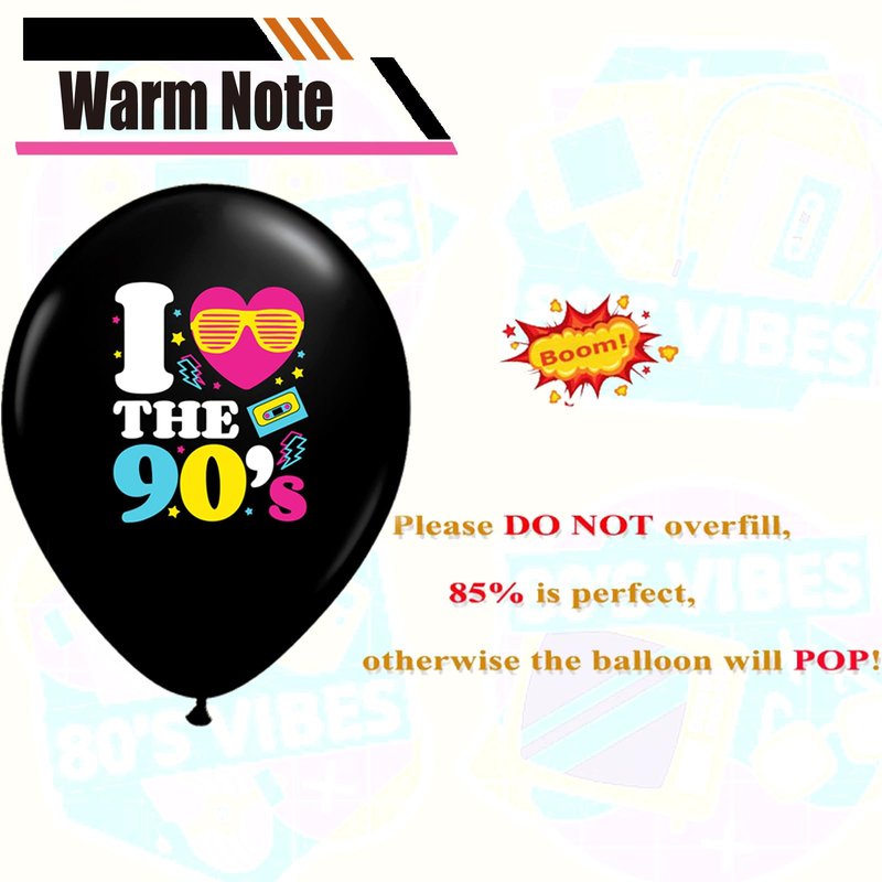 90s Balloons 30 Pcs Back to The 90's Balloon Retro Radio Boombox CD Neon Balloon for 90's Hip Hop, Rock and Roll Party, Throwback Birthday Decor, 90s Party Decorations