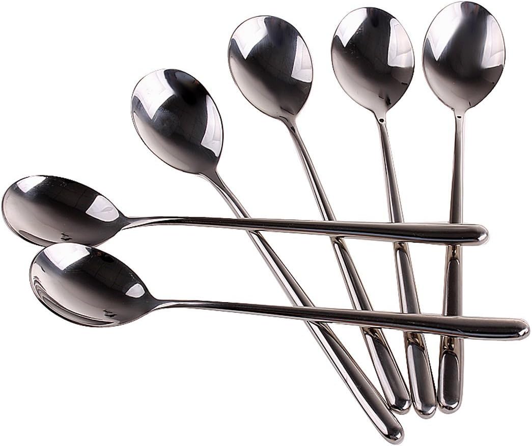 Korean Stainless Steel Rice Soup Iced Tea Spoon, Long Handle Cold Drink Spoon, Great Circle 3Pcs