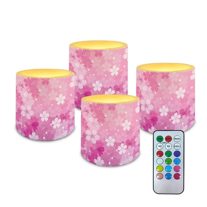 Cozeyat Pink Blossom Flameless Candles 4 Pack Battery Operated with Remote Control Timer LED Pillar Candles Waterproof for Indoor Outdoor