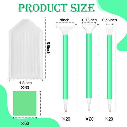 Affrolling 180 Pcs 5d Diamond Art Painting Tools and Accessories Kits Include Drill Pens with 3 Drill Sizes, Plastic Diamond Trays, Glue Clay, Rhinestone Art Painting DIY Accessories (Green)