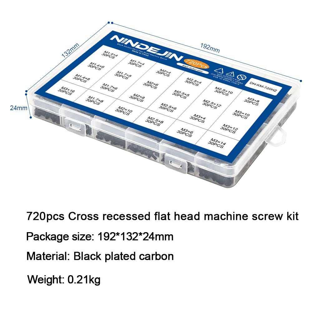 NINDEJIN 720pcs Laptop Notebook Computer Carbon Steel Screws Kit Set, Flat Head Phillips Screw Assortments, M1.4/1.7/2/2.5/3 Countersunk ssd Screws Accessories for SSD Toshiba DELL Sony Samsung