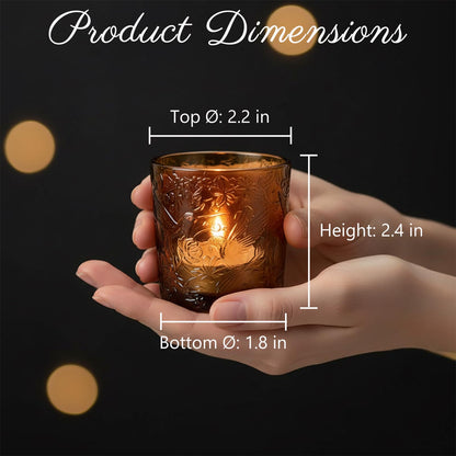 6 Pack Hummingbird Embossed Glass Candle Holders Votive Tealight Holders with Patent Design, Decorative Glass Cups for Wedding Centerpieces, Parties, and Home Decor (Chestnut Brown)