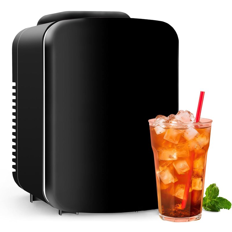 HealSmart 4L/6 Can Mini Fridge, Portable Cooler & Warmer Refrigerator, 100% Freon-Free & Eco-Friendly Compact Fridge, for Skincare, Office, Black