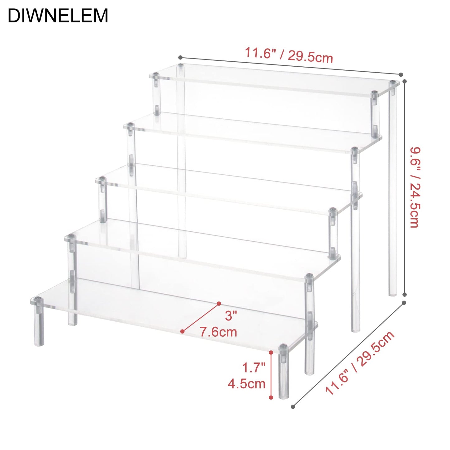 DIWNELEM 5 Tier Acrylic Risers - Acrylic Display Stands for Countertop Organizer, Collections and Cosmetics (11.6 * 11.8 * 9.6 inch)
