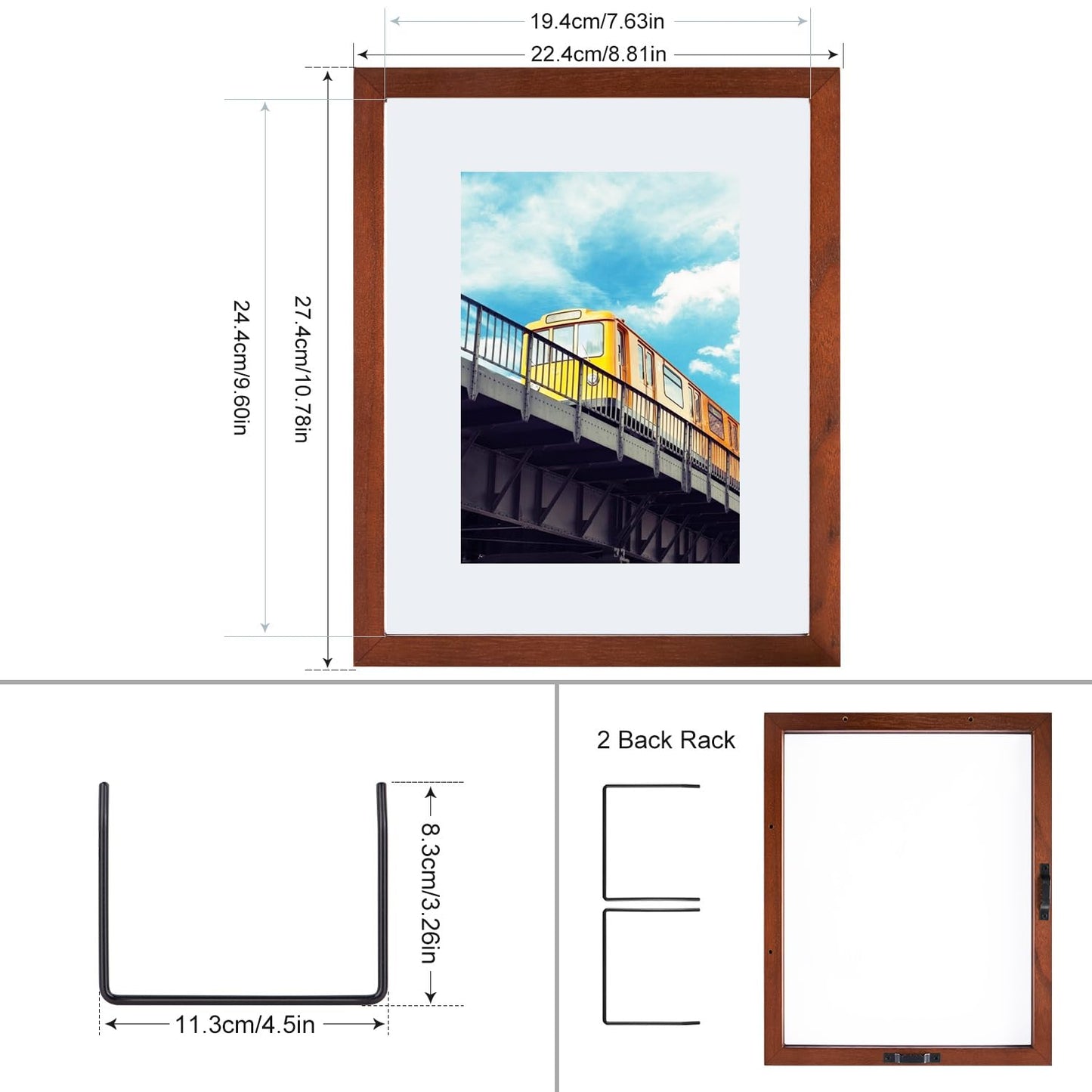 DLQuarts 8x10 Floating Photo Picture Frame, Floating Display 6x8, 5x7,or Full Display 8x10 Photos, Solid Wood, Double Glass, 2 Pack, Retro Walnut