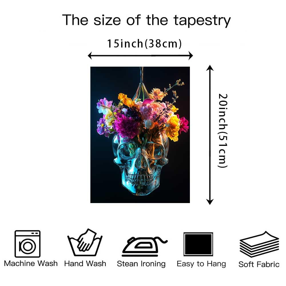 LATETOMT 15x20in 3 Pieces Aesthetic Skull Tapestries Flower Skeleton Wall Art Goth Love Tapestry Black Vertical Wall Tapestry for Valentine's Day Decor Bedroom Living Room Dorm LTMTAYW500