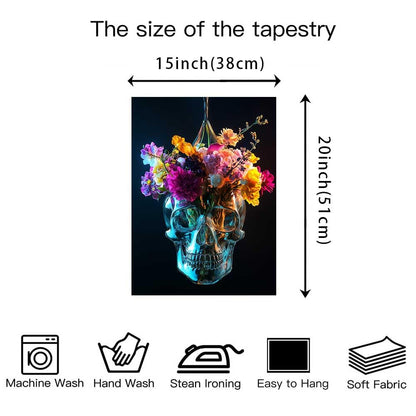 LATETOMT 15x20in 3 Pieces Aesthetic Skull Tapestries Flower Skeleton Wall Art Goth Love Tapestry Black Vertical Wall Tapestry for Valentine's Day Decor Bedroom Living Room Dorm LTMTAYW500