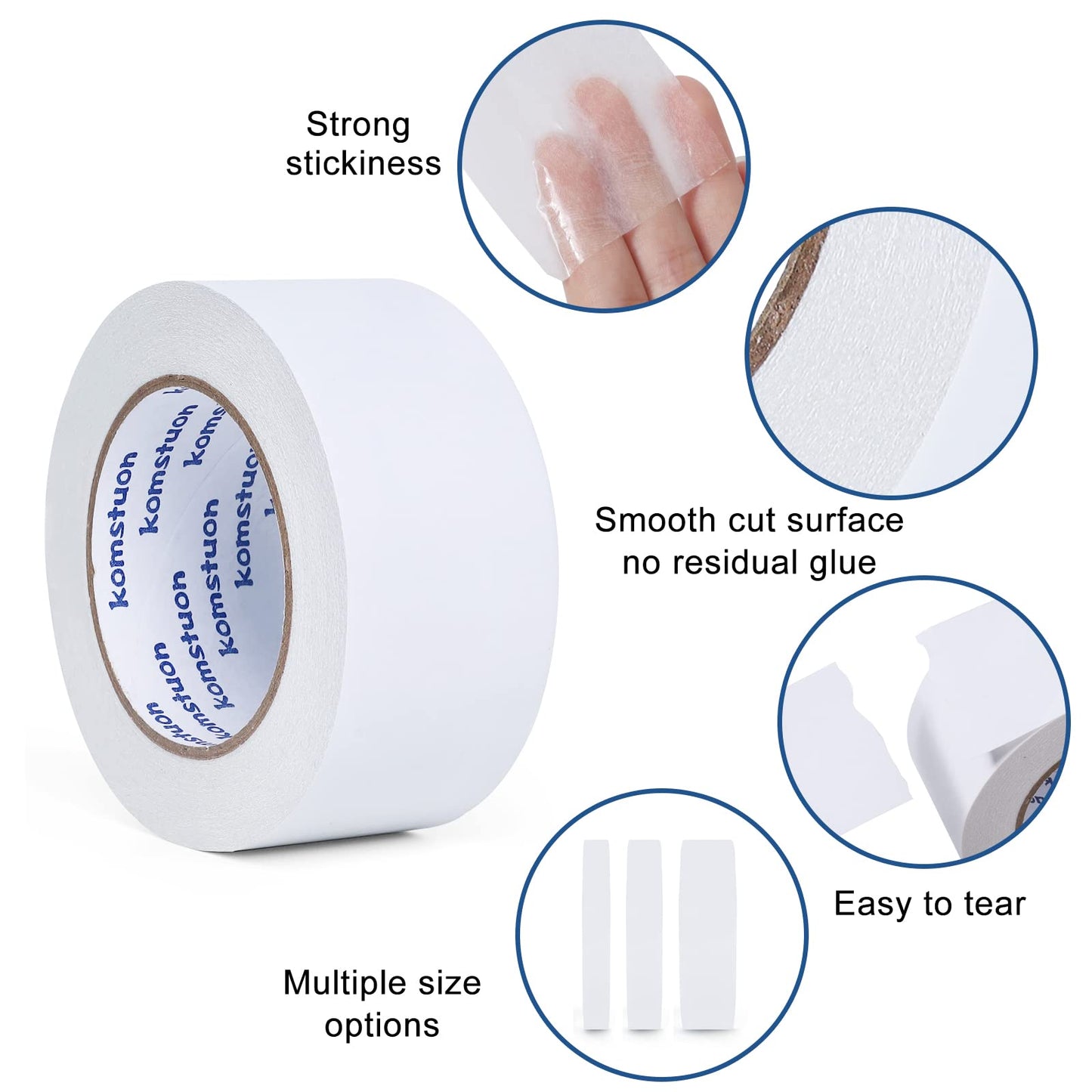 komstuon Double Sided Tape 2 Inch x 36 Yards, 1 Rolls Double-Sided Adhesive Tape, Two Sided Tape for Crafts, Arts, Scrapbooking, Gift Wrapping