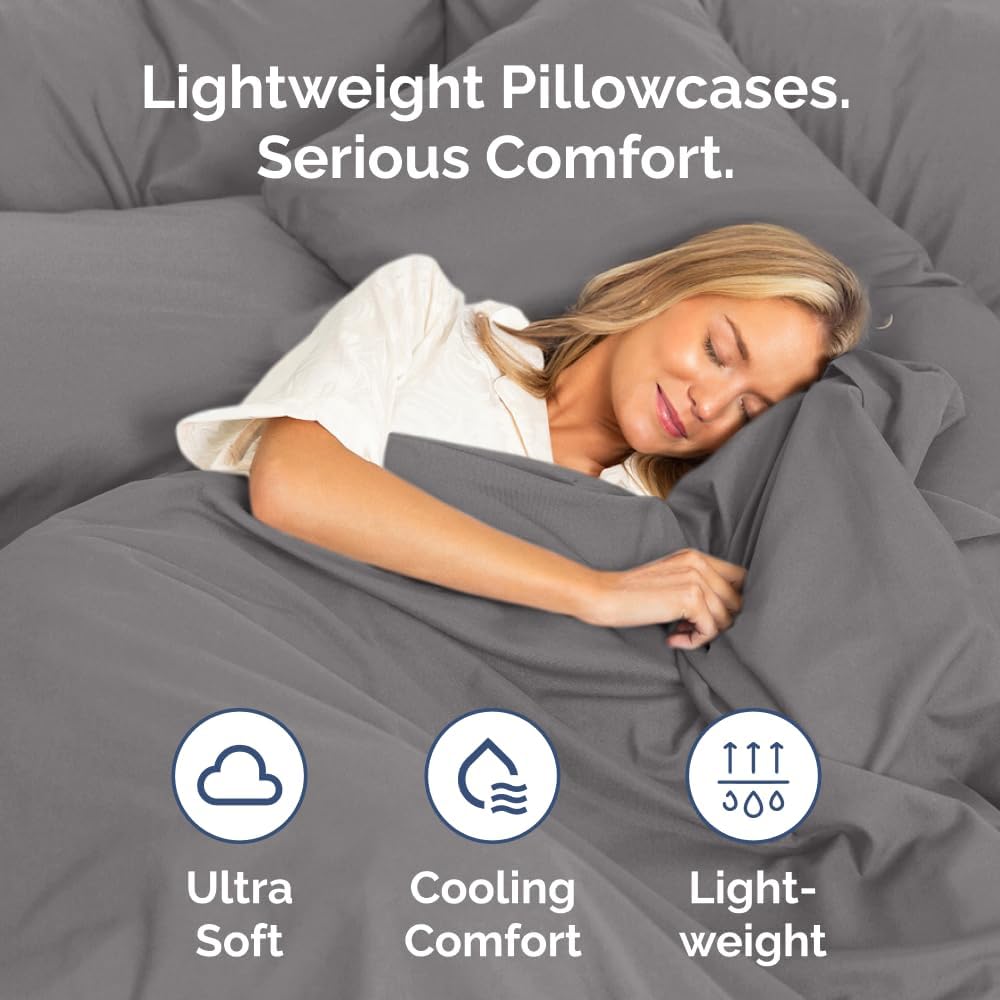 Standard Pillow Cases Set of 4 | Ultra Soft Hotel Quality Covers - Comfy Bedding in Dark Grey