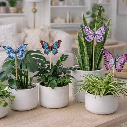 BEAUTYMEHNDI STORE 8 Pack Diamond Art Butterfly Plant Stakes – DIY Mini Diamond Painting Kit for Adults, Garden Decor, Partial Drill Jewel Art, Small Craft for Indoor & Outdoor Plants Adult