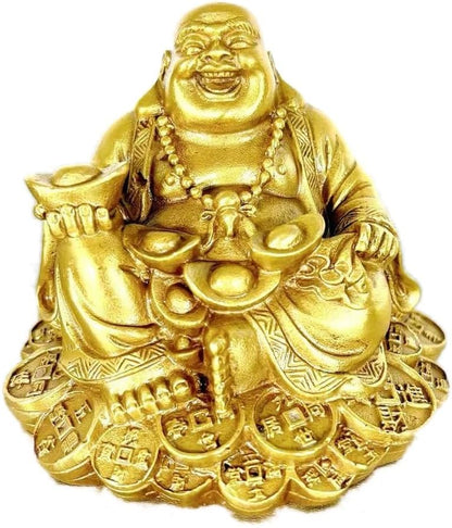SMRTHMRT Feng Shui Decor Laughing Buddha Statue, Maitreya Figurine Carrying Money Bag, Brass Sculptures