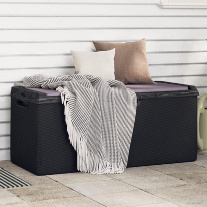 GKHPYURE Garden Storage Box with Cushion, 92.5 Gal Anthracite PP Outdoor Patio Storage Chest with Rattan Look, Gas-Lift Design, Lockable for Cushions Pillows Blankets Toys