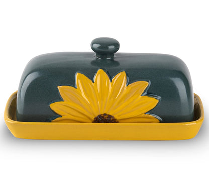Butter Dish With Lid For Countertop Ceramic Butter Keeper Sunflower Butter Container Butter Holder Tray Large Covered Farmhouse