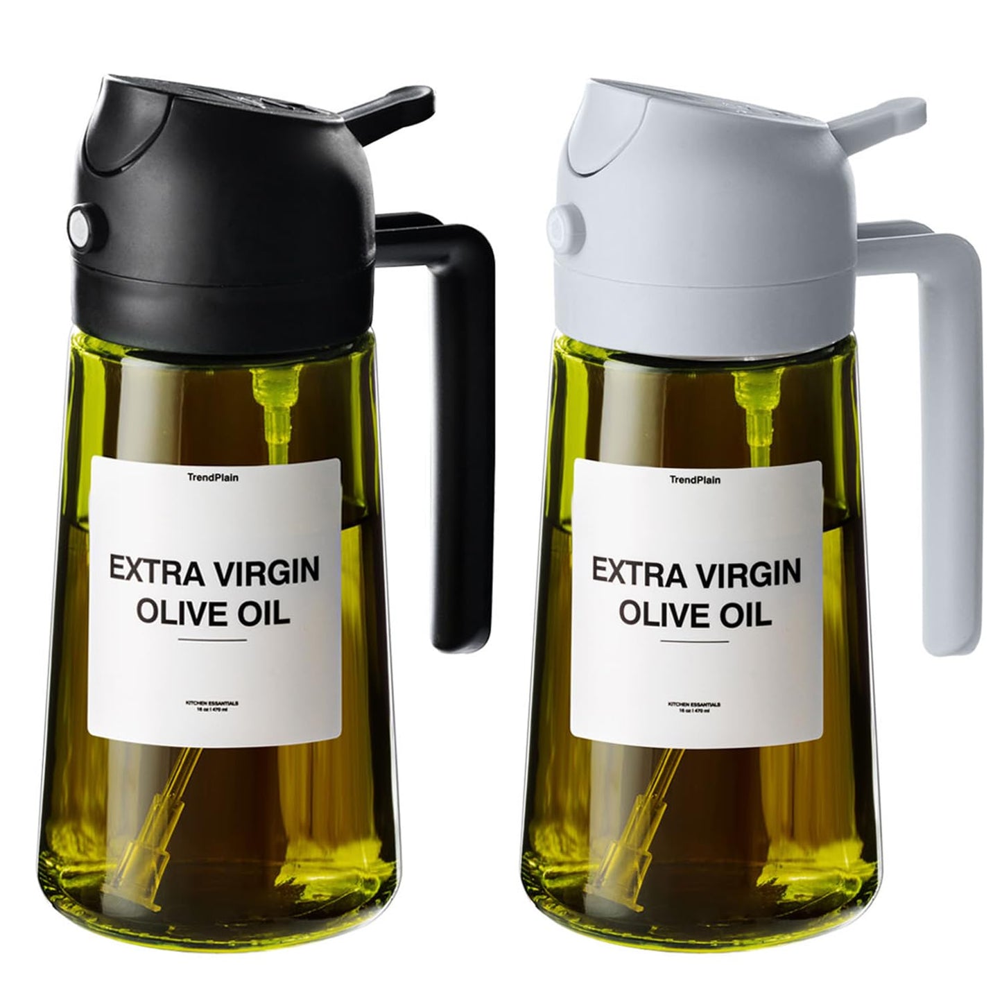 TrendPlain - Original 16oz/470ml Olive Oil Dispenser Bottle for Kitchen Gadgets and Air Fryer Accessories - Olive Oil Sprayer for Cooking w/Stickers - Black&Green