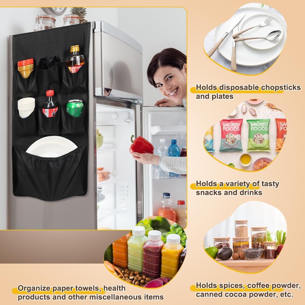 Mini Fridge Organizer with 15 Pockets, Over the Fridge Storage Organizer for Dorm, Durable Mini Fridge Caddy