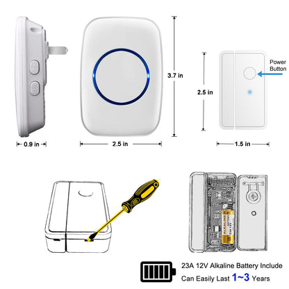 Door Chime When Door Opens, FullHouse Door Sensor Wireless Entry Alarm with 1000ft Range, 60 Chimes and 5 Volume Levels for Business/Store/Home/Office