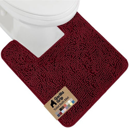 GORILLA GRIP Plush Chenille Bath Rug Mat - Soft Microfiber for Square Toilet Base | Machine Washable, Burgundy