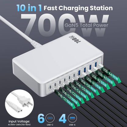 USB C Charger 200W USB C Charger Block,Upgraded GaN III 8-Port Fast Charging Station Hub,PD 65W Laptop Charging Adapter Compatible with MacBook Pro/Air,DELL,Steam Deck,iPhone 16/15/14,Galaxy S23/22