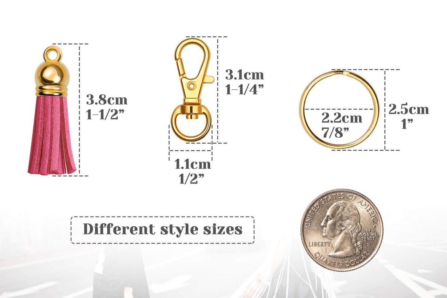 Anezus 100Pcs Craft Tassel Set - 50 Tassels, 25 Lobster Clasp Keychains, 25 Rings for Acrylic Keychains, Gold