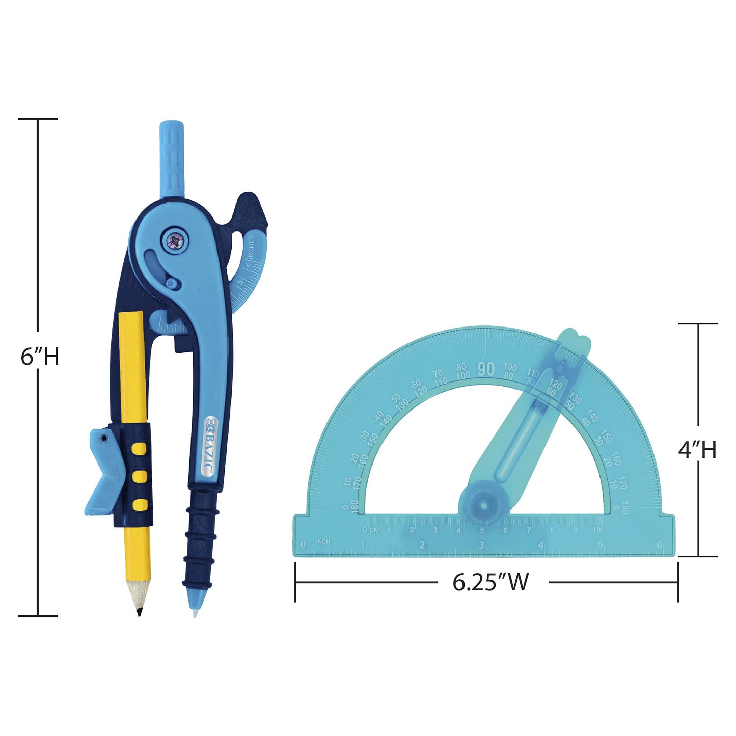 BAZIC PRODUCTS Geometry Set with Pencil Compass – Scale Ruler, HB Wood Pencil, Compass and Protractor Set for Students and Professionals, Ideal Use for Art and Drafting Tools, 24-Packs