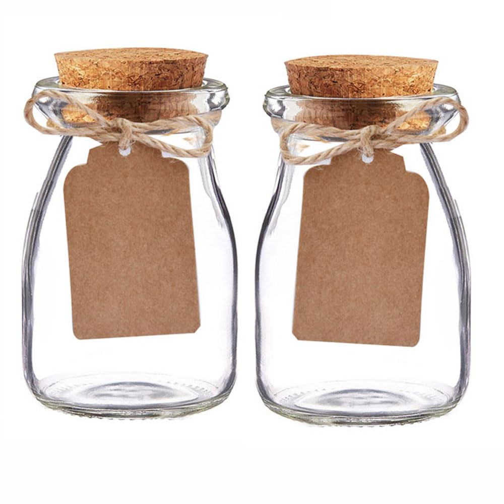 Bodosac 32 Pack Glass Favor Jars with Cork Lid, 3.4 oz Small Glass Bottles for Wedding Favor, Party Favor, Gift Jars for Candy, Twine and Labels 100 ML