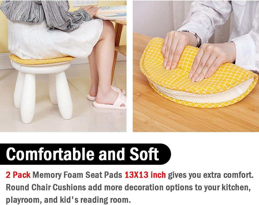 2 Pack 13 Inch, Round Stool Chair Cushions for Kitchen Dining Seat Pads with Ties Non Slip Cushions Pad for High Stool