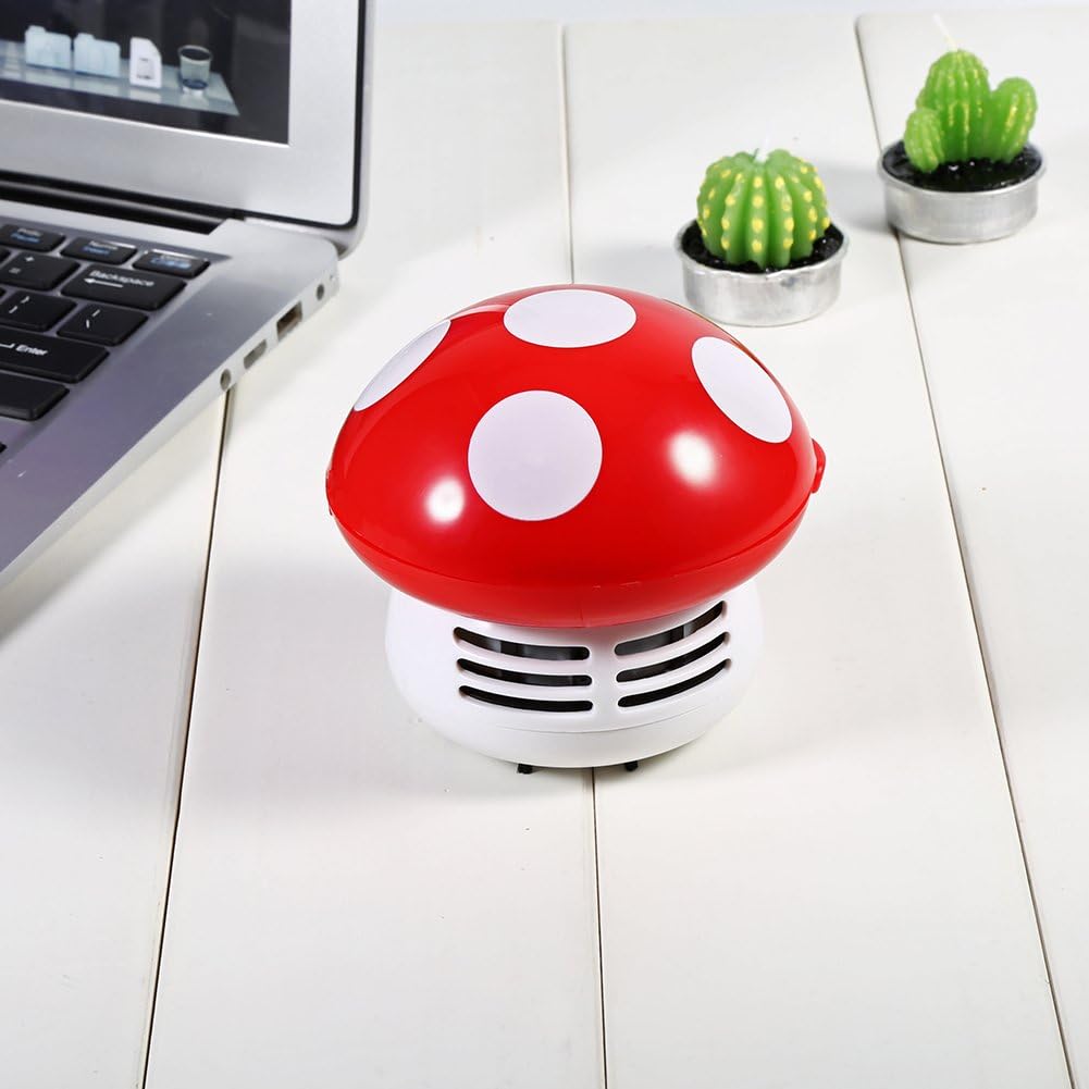 TOPINCN Mushroom Desktop Vacuum Cleaner, Cute Mini Mushroom Shape Dust Vacuum for Home, School, and Office (Red)