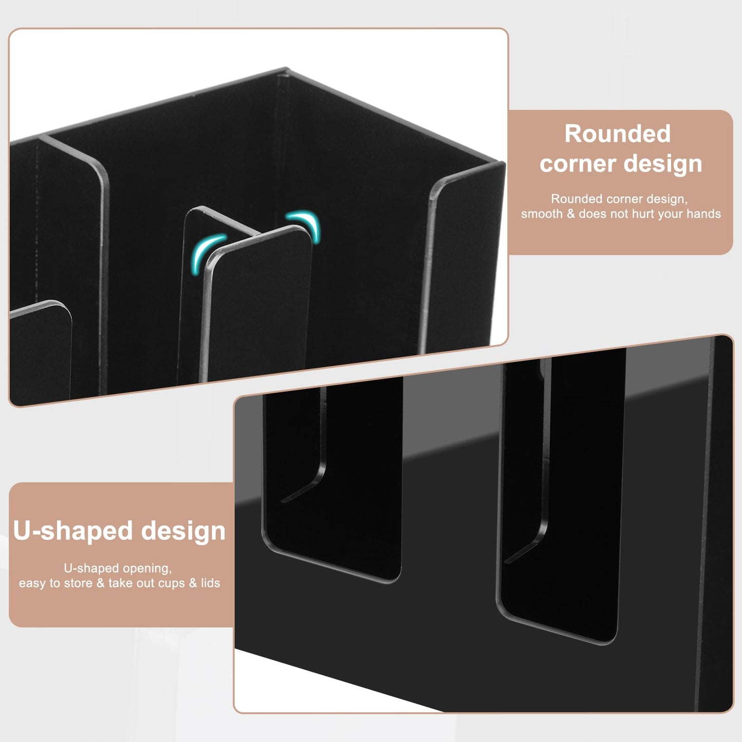 MYITYARD Coffee Cup Holder, Cup and Lid Organizer fits 5 to 16 oz Disposable Paper & Plastic Cups, Cup Dispenser Countertop, Acrylic Cup Storage for Home, Kitchen, Office (2 Compartment)