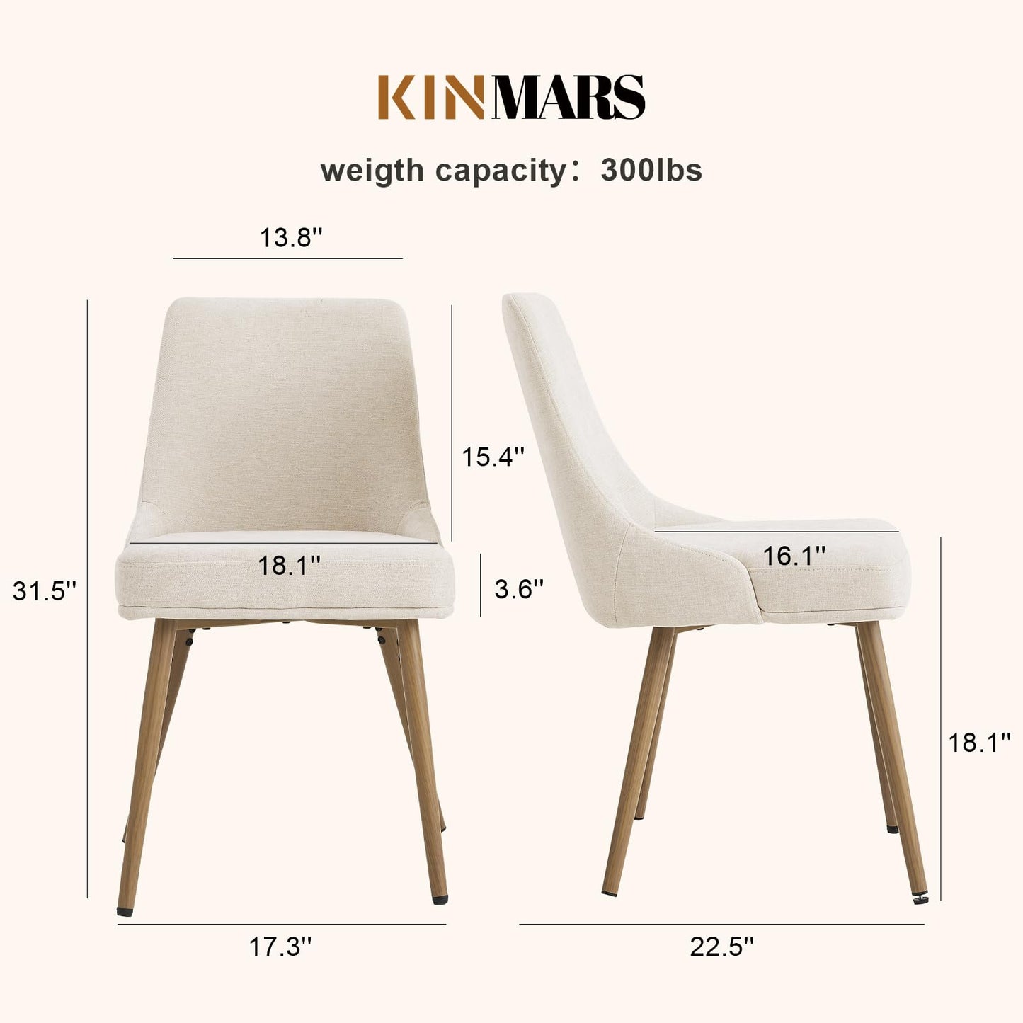 kinmars Modern Upholstered Dining Chairs Set of 4 with Thick Seat Cushion and Curved Back, Fabric Farmhouse Dinner Chair for Kitchen, Dining Room,Cafe (Fabric - Beige, Set of 4)