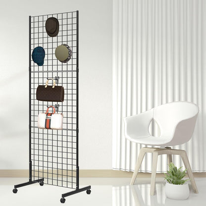 Eastern Tree 2 Packs 2'x 5' Six Pieces Gridwall Panels Stand with T-Base, Black Wire Grid Wall Display Racks with Wheels, Craft Show Display Rack, Retail Display, Extra More 16 Pieces Hooks