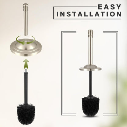 Brushed Nickel Toilet Brush and Holder Set,304 Stainless Steel Toilet Bowl Brush and Holder for Bathroom,Silver Heavy Duty Toilet Brush,Durable Scrubbing Bristles,Splash Resistant,Long Handle