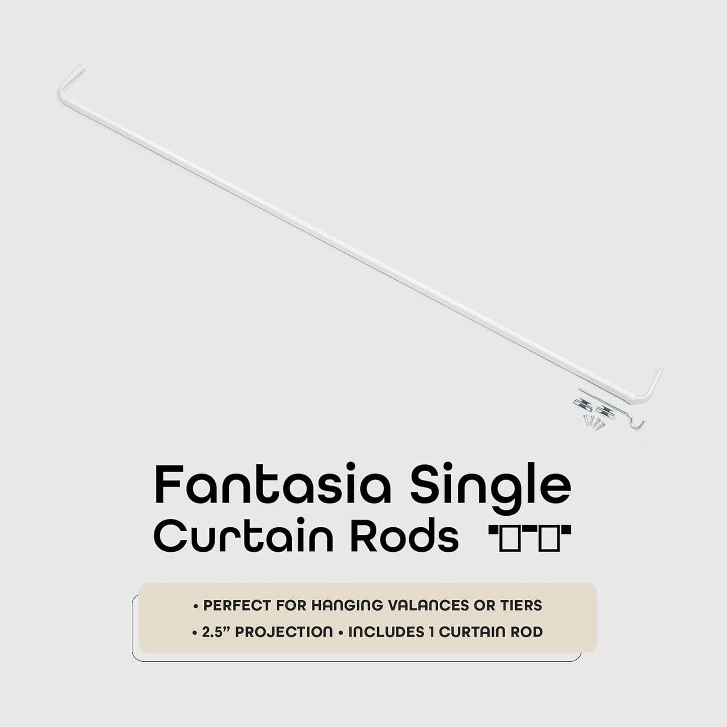 Fantasia Adjustable Width Single Curtain Rod, 66-120 Inch, with Brackets & Hardware, Easy to Install