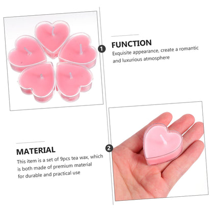 ORFOFE 9Pcs Heart Shape Tealight Candles for Proposal Romantic Valentines Day Aromatherapy Candles Smokeless Odorless Decorative Lights for Weddings Parties