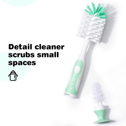 Baby Bottle Brush with One Base Hidden Nylon Nipple Cleaner, Stand Suction Cup,2 Pack Straw Brushes,1 Pack Sponge Nipple,1 Piece Replacement Head, Green