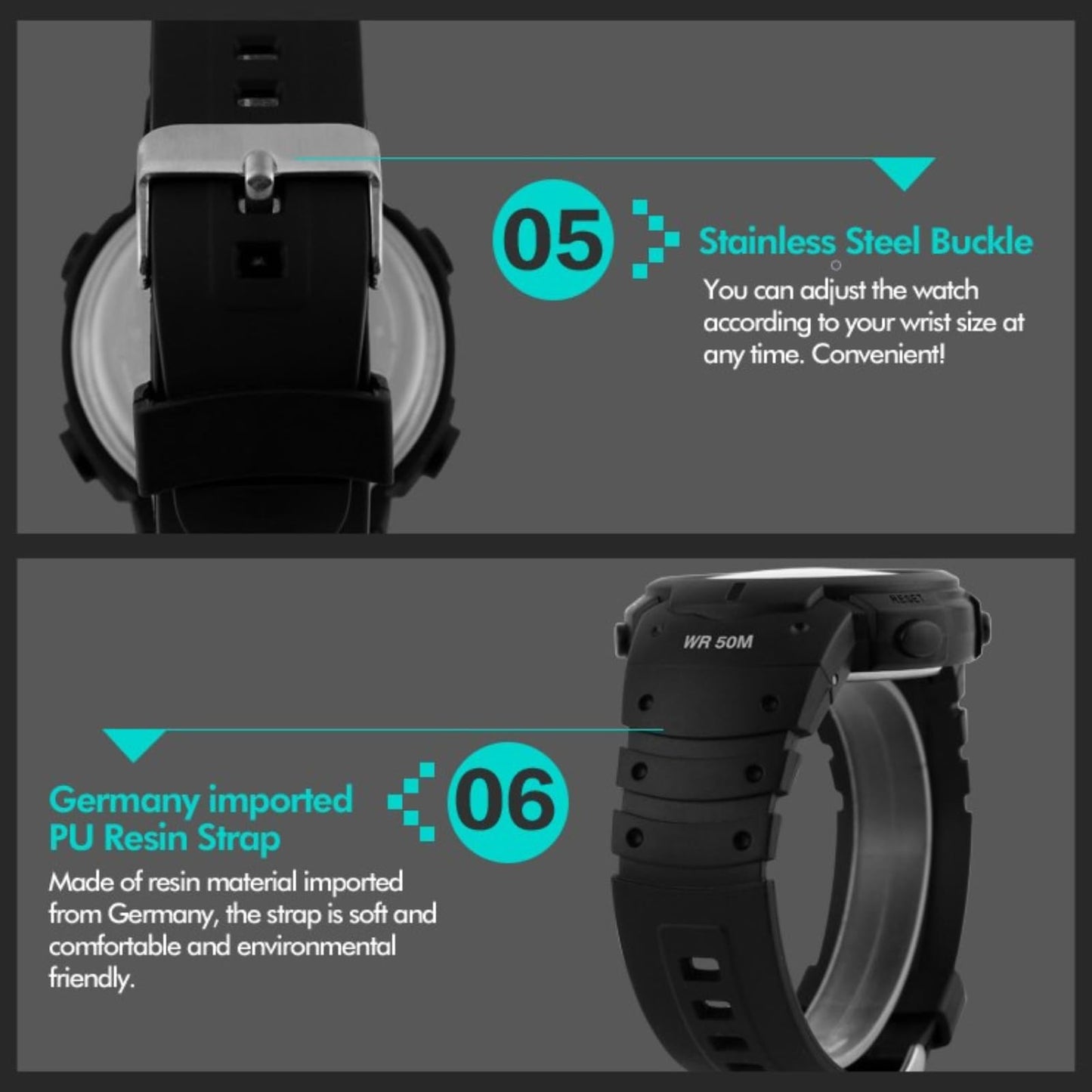 Mens Digital Waterproof Sports Watch LED Screen Large Face Military Watches for Men Casual Luminous Stopwatch Alarm Simple Army Watch
