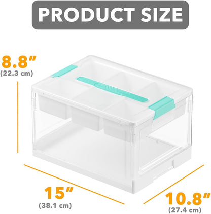 SpaceAid Craft Organizer - 24 QT Clear Plastic Storage Box with Lid, Removable Trays & Dividers