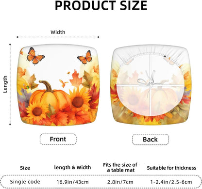Set of 2 Removable Chair Seat Covers, Fall Sunflowers Stretchable Slipcovers for Dining Room, 16.9x16.9 Inches
