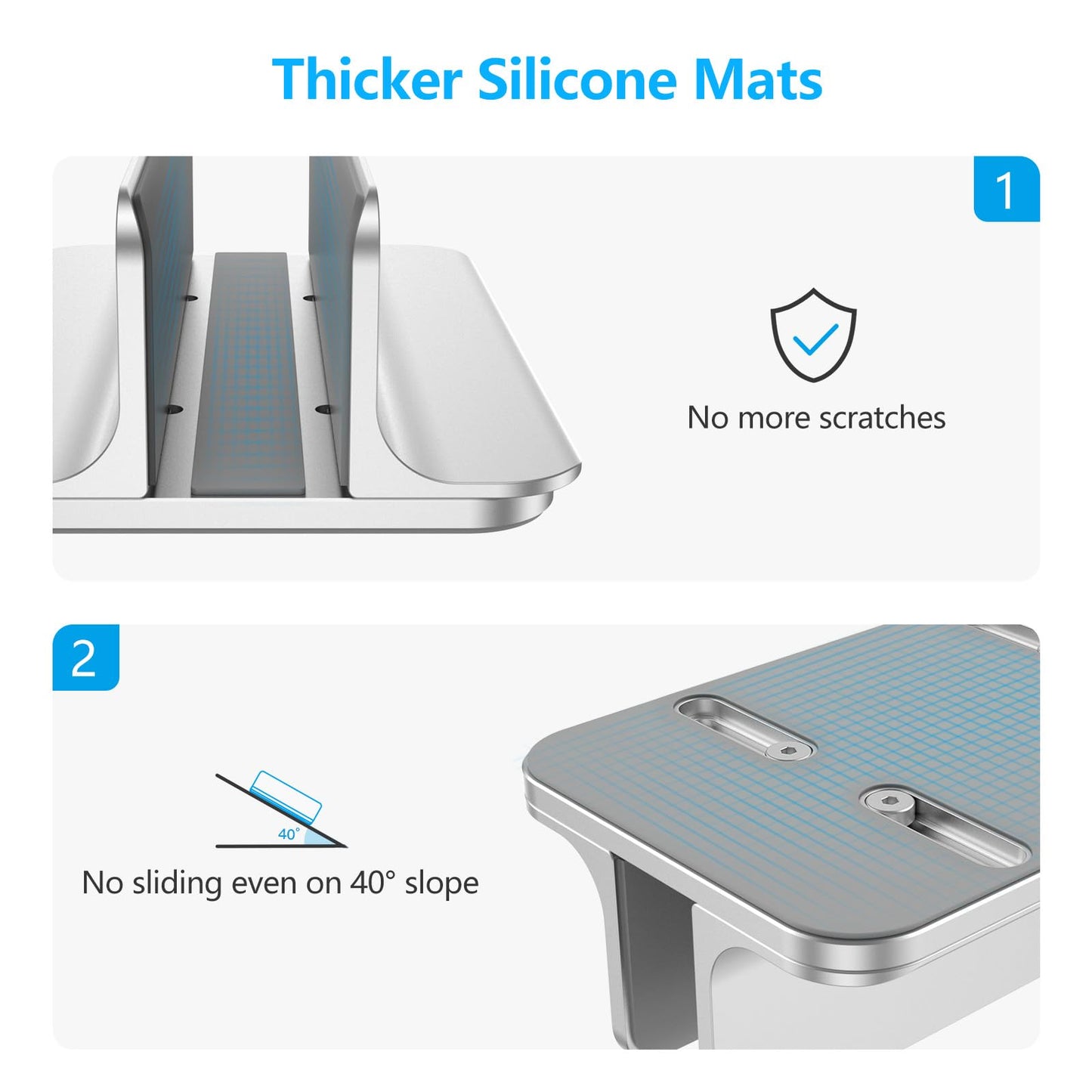 OMOTON Vertical Laptop Stand Holder, Desktop Aluminum Stand for MacBook with Adjustable Dock Size, Fits All MacBook, Surface, Chromebook and Gaming Laptops (Up to 17.3 inches), Silver