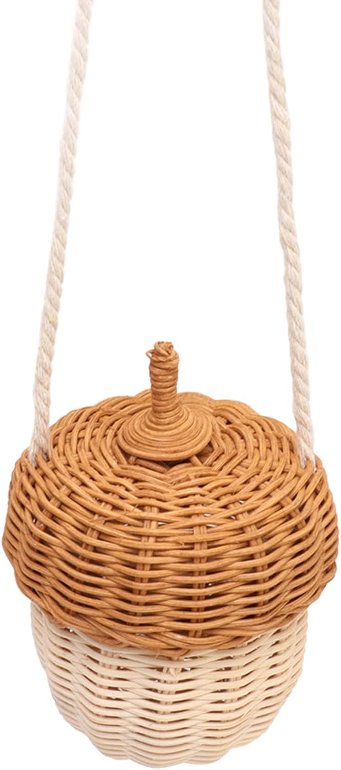 Rattan Woven Basket, Portable Pine Cone Shape Storage Basket, Hand Crafted Wall Hanging Box for Room Decoration