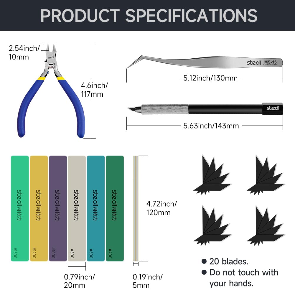 stedi Model Tools Kit for Beginners 14 PCS, Modeler Professional Basic Tools Craft Set Hobby Making Tools for Gundam, Miniature Military Model, 3D Resin Parts