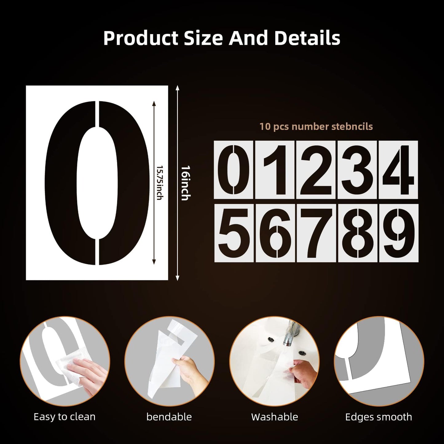 16 Inch Large Number Stencils - Reusable Plastic Digital Stencils for Cake, Address, Painting