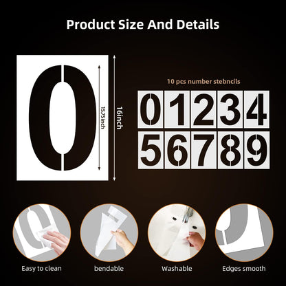16 Inch Large Number Stencils - Reusable Plastic Digital Stencils for Cake, Address, Painting